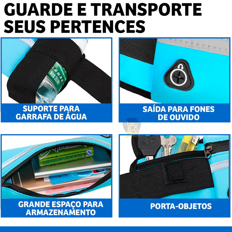 Suporte Esportivo para Cintura e Peito com Porta-Celular, Garrafa e Ferramentas, Preto, para Corrida.