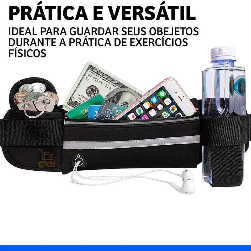 Suporte Esportivo para Cintura e Peito com Porta-Celular, Garrafa e Ferramentas, Preto, para Corrida.