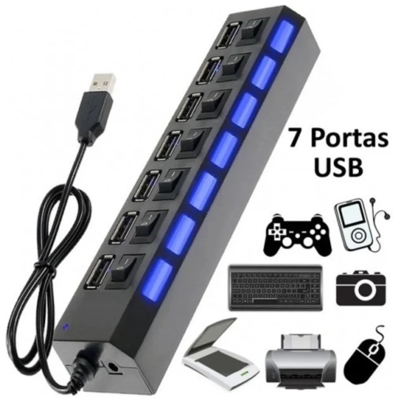 Hub USB 2.0 com 4/7 Entradas de Alta Velocidade e Botão Liga/Desliga